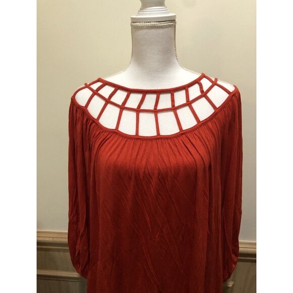 Last April ~ 3/4 Length Sleeve Top with Decorative Neck  ~ Size SMALL ~ Orange - Picture 2 of 7